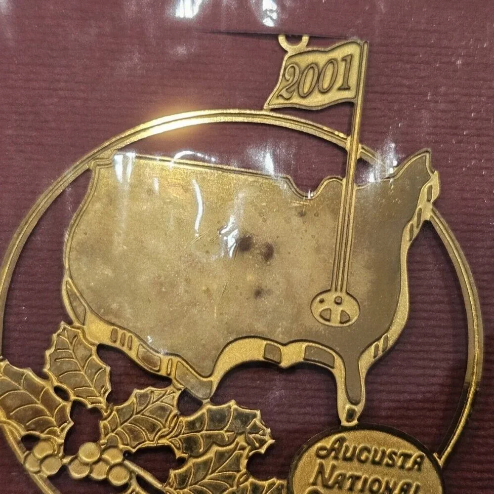 RARE 2001 MASTERS 24k TOURNAMENT AUGUSTA NATIONAL GOLF CLUB PGA HOLIDAY ORNAMENT